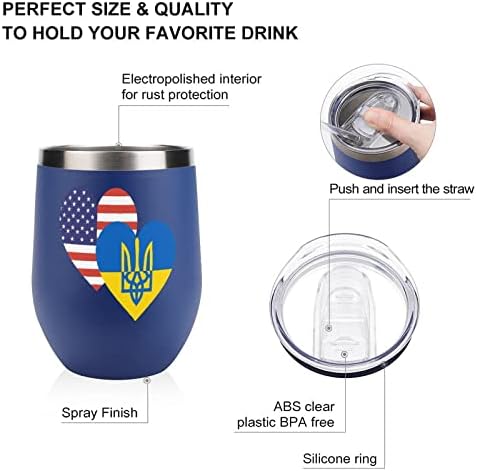Ukrán USA Szív Zászló Üveg Csésze Fedő Szigetelt Rozsdamentes Acél Dobon duplafalú Irodai Otthoni Csésze