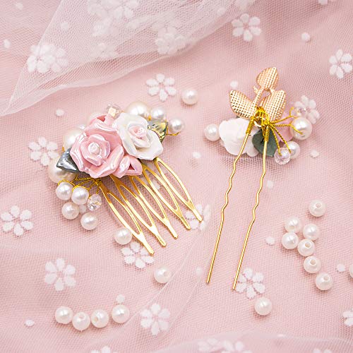 SnailGarden Esküvői Haj Tartozékok-Esküvői Haj Fésű+Menyasszonyi Haj-Pin-kódot, Pearl & Virágos Kézzel készített Arany