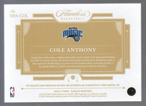 Cole Anthony 2020-21 Panini Hibátlan RPA RC-Auto /25 Jersey-i Javítás Mágikus 91029 - Dedikált NBA Mezek