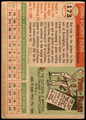 1955 Topps 173 Bob Kline Washington Senators (Baseball Kártya) FAIR Szenátorok