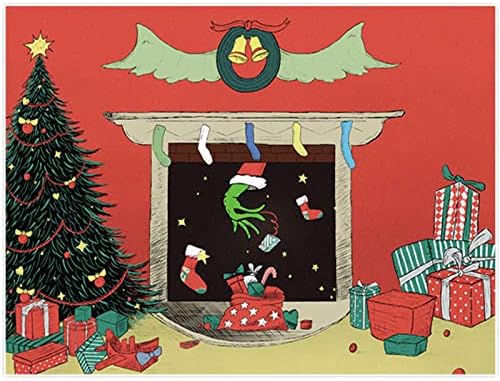 Funnytree 96 x 72 Rajzfilm Karácsonyi Kandalló Fotózás Hátteret Ellopta a Karácsonyt Téli Háttérben, Mikulás, Fenyőfa