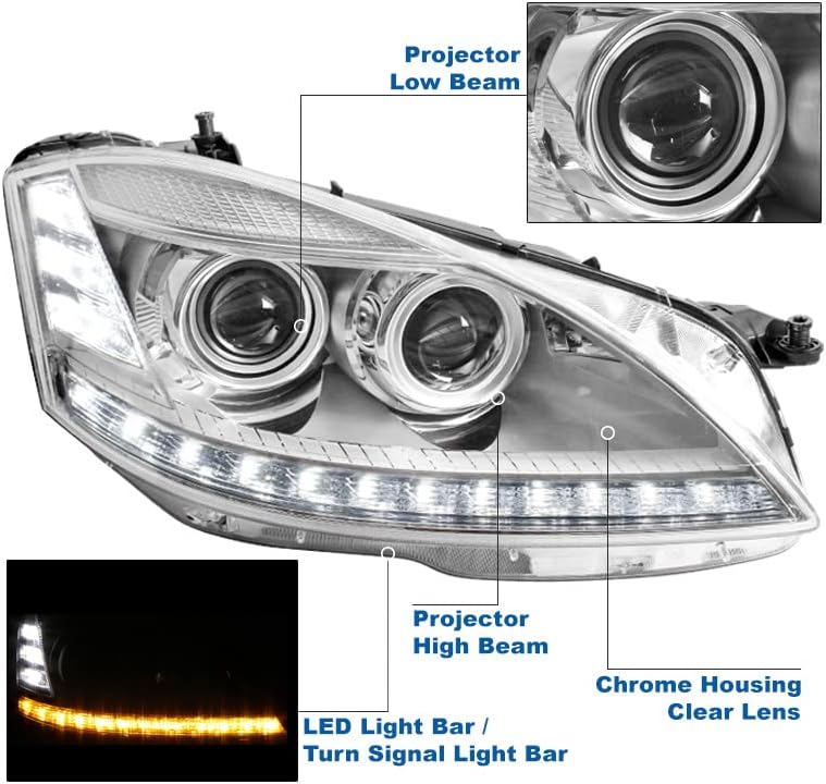 ZMAUTOPARTS LED Projektor Fényszóró Fényszóró Chrome Kompatibilis 2007-2009 S-Osztály W221