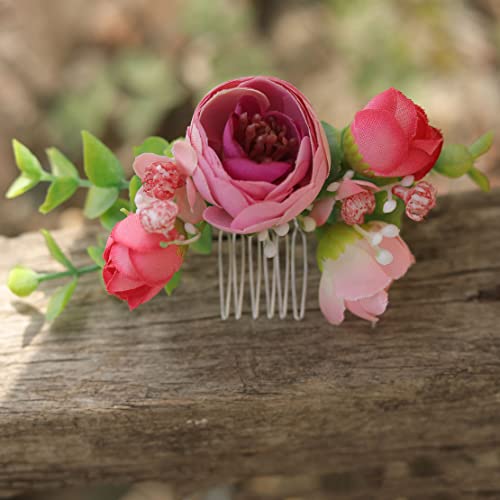 Fangsen Ezüst Bohém Rózsaszín Rózsa, Rózsa Bimbó Gypsophila Paniculata Virág Haj Fésű Tavaszi Esküvői Haj Tartozék a