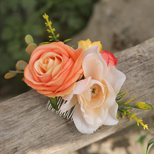 Fangsen Esküvői Narancs Elefántcsont Rózsa Virág Haj Fésű Bohém Esküvői Haj Tartozék a Nők, Lányok Ezüst