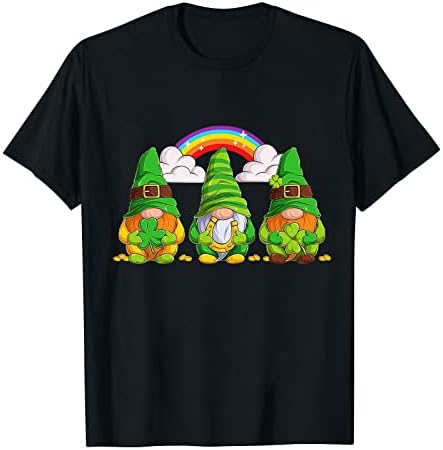 A st. Patrick Napi Három Törpe Gazdaság Shamrock Gnome Szivárvány T-Shirt a Nők Ki Maximum Sleeve Rövid Ujjú Ing
