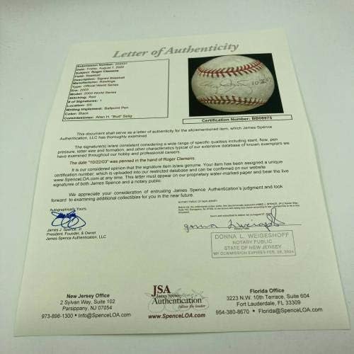 Roger Clemens 2003 World Series Játék Használt Aláírt Baseball SZÖVETSÉG COA MLB Hiteles - MLB Baseball Játék, Használt