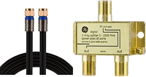 GE RG6 Koax Kábel, 50 ft. F Típusú Csatlakozók & Digitális, 2-utas Koaxiális Kábel Elosztó, 2,5 GHz-es 5-2500 MHz, RG6