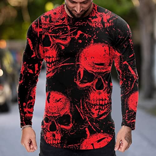 ZDDO Mens Long Sleeve T-shirt, Halloween Koponya Nyomtatás Sleeve Edzés izompóló Maximum Esik Alkalmi Sport Basic T