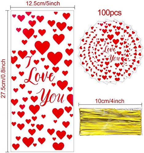 100-as Valentin Celofán Csomagokat, Kezelni Zsák Cukrot Táskák, 6 Vegyes Stílusok Szerelmes Szív Kezelésére Zsák Arany