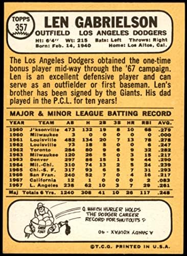 1968 Topps 357 Len Gabrielson Los Angeles Dodgers (Baseball Kártya) Dean Kártyák 5 - EX Dodgers