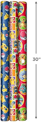 Hallmark Pokémon Csomagolópapír a Cutlines a Fordított (3 Tekercs: 60 Négyzetméter. Ft. Ttl) a Pikachu, Charmander,