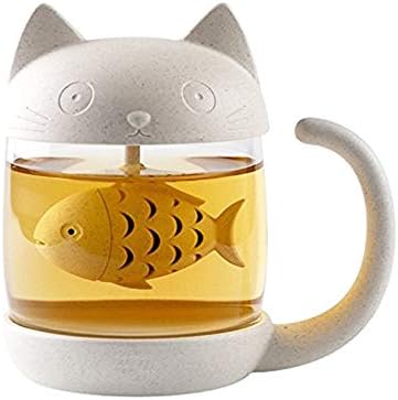 JEWOSTER Aranyos Macska Üveg pohár Teát Bögre Hal Tea Infúzió Szűrő Szűrő