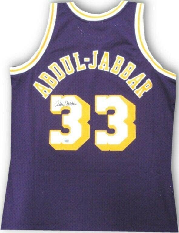 Kareem Abdul-Jabbar Aláírt Auto Mitchell & Ness Jersey Lakers Lila Fanatikusok - Dedikált NBA Mezek