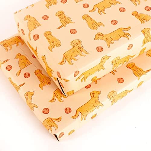 KÖZPONTI 23 - Születésnapi Csomagolópapír - 6 Ajándék Wrap Lap - Golden Retriever Kutya - Sárga Csomagolópapír, a Gyerekek,