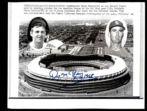Denny McLain PSA DNS Aláírt 8x10 Eredeti 1969-Es Vezeték Fotó Autogramot Tigrisek - Dedikált MLB Fotók