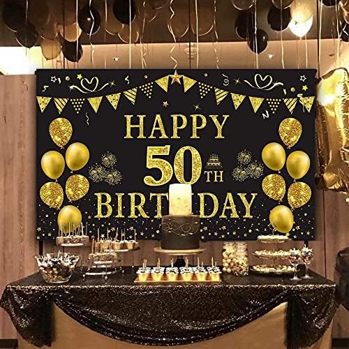 Trgowaul 50 Szülinapi Dekoráció, Nők, Férfiak - Nagy-Fekete-Arany 50 Születésnapi Banner Hátteret, Boldog, hogy az 50-es
