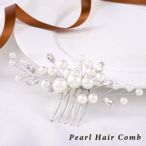 Unicra Menyasszony Gyöngy Esküvői Haj Fésű Ezüst Menyasszonyi Oldali Comb Kristály Haj Accessorie a Nők, Lányok (Ezüst)