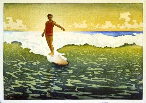 HistoricalFindings Fotó: Hawaii,SZIA,Szörfözés,Szörfös Lovaglás Hullám,Óceán,c1918,Charles William Bartlett