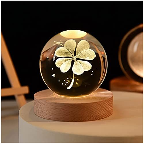 Gouccpu Ragyogó kristálygömbbel 3D Belső Faragott Kis kristálygömb Fény Fa Alap, Dekoratív Kreatív Ajándék Világító
