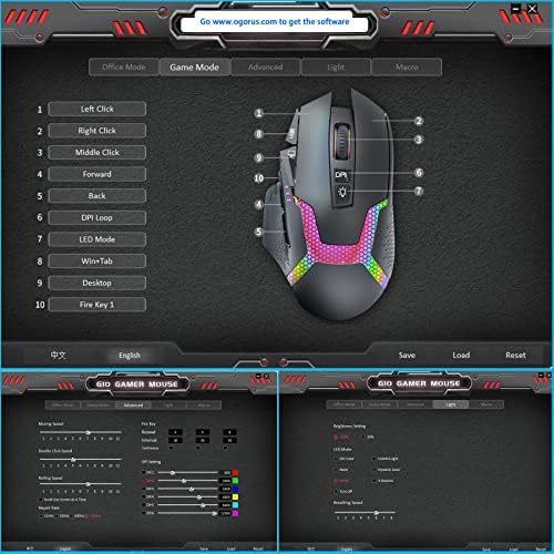 AOGTUNAL Gaming Mouse a Programozható Gombok Ergonomikus Kialakítás RGB Világítás - Tartós Vezetékes Egér 10 Gombokkal,