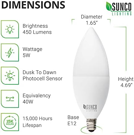 Sunco Alkonyat Hajnal Izzók Kültéri Fény Érzékelő B11 LED Gyertyatartót Izzó, Fotocellás Érzékelő, 5W=40W, 4000K hideg