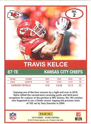 2019 Pontszám 2 Travis Kelce Kansas City Chiefs Foci Kártya
