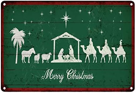 CowkissSign Klasszikus Karácsonyi Zöld Betlehem Vintage Retro Art Falon Emléktábla Jézus Születése Fém Fali Tábla Legyen