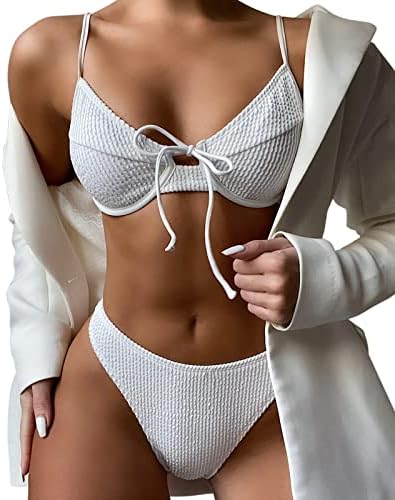 String Bikini Fehérnemű Szett Nők számára Push Up egyszínű Szexi Fürdőruha Első Nyakkendő Csomó Backless Pimasz fürdőruha