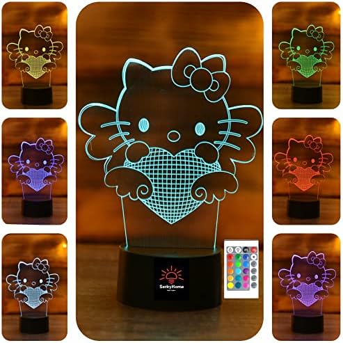 Serkyhome 3D-s Illúzió Night Lights Gyerekeknek 7 Színek Távirányító 3D-s Kitty asztali Lámpa Játék 4 5 6 7 8 Kor Lány