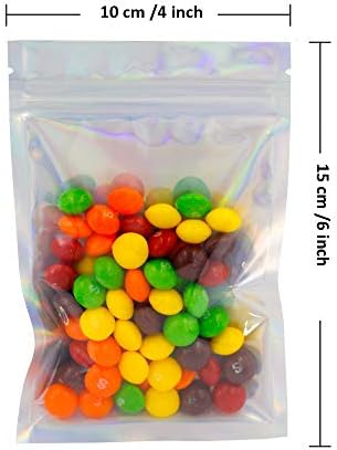 100 Csomag Holografikus Táskák 3.3x5.1 Hüvelyk, Resealable Mylar Táskák Élelmiszer Biztonságos Anyag ZipLock Élelmiszer