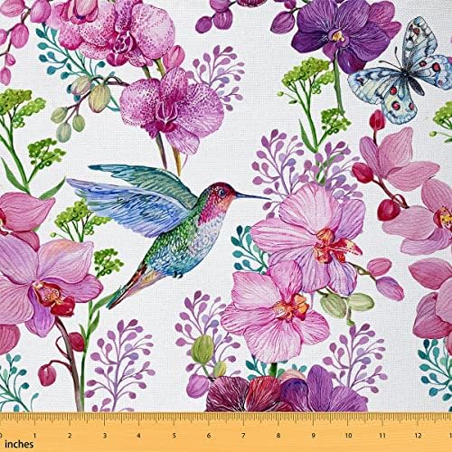 Rózsaszín Lila Virágos Kárpit Szövet által Az Udvaron,Pillangó Kolibri tusfestészet Haza DIY Szövet által Az Udvaron,Rusztikus