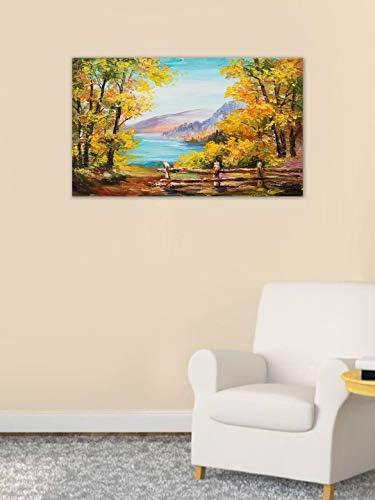 999Store Keretben, nagy, nyomtatott fekvő elvont színes őszi erdő, hegy, tó, vászon festmény ( 152x91cms)