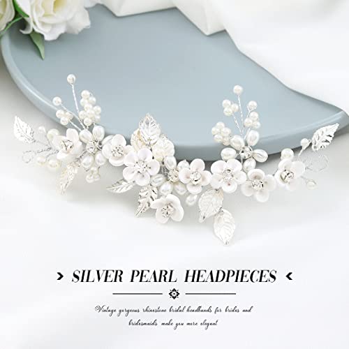 Brishow Virág Menyasszony Esküvői Haj Szőlő Levél Esküvői Headpieces Ezüst Gyöngy Esküvői Haj Darab Bál Dekoratív Haj