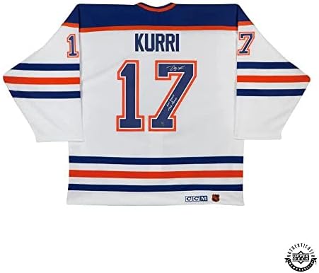 Jari Kurri Dedikált & Írva Edmonton Oilers® Hiteles Fehér Jersey - Felső szint - Dedikált NHL-Mezek
