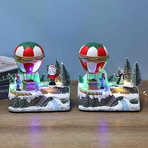 fengchensety Karácsonyi LED Égő Hó Ház Dekoráció, Zene Rulírozó Hőlégballon USB elemes Animációs Falu Jelenet Fél Asztal