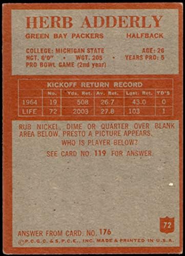 1965 Philadelphia 72 Herb Adderley Green Bay Packers (Foci Kártya) VG/EX Packers Michigan St