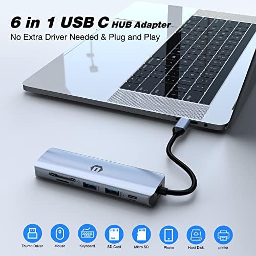 USB-C Hub Dokkolóegység, HOPDAY 6 az 1-ben USB-C Többportos Adapter 4K HDMI, 100W PD, USB 3.0, MacBook Pro/Levegő iPad