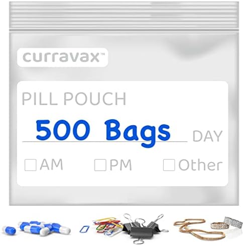 CURRAVAX Tabletta Táskák Csomag 500 - BPA Mentes 3 x 2.75 inch Tabletta Tok - Újrafelhasználható Tabletta Tasak a Gyógyszert