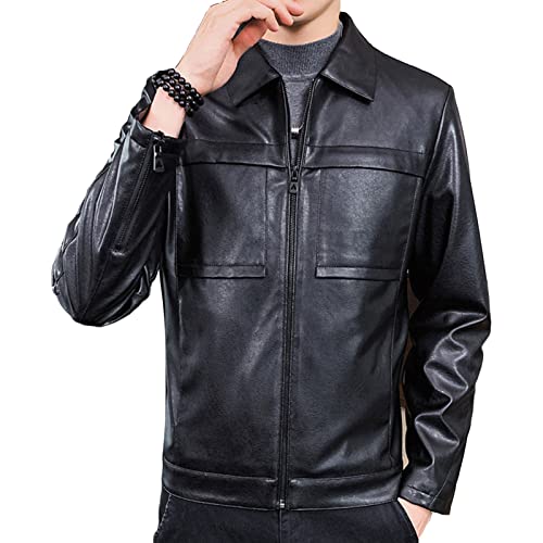 A férfiak Hajtóka Ál Bőr Motoros Kabát Vintage Zip-Up Slim Fit Motoros Kabát Könnyű Klasszikus PU Bőr Kabát (Fekete,X-Large)