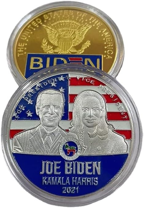 2021 Biden amerikai Elnök A Feleségével Arany, Ezüst Bevonatú Megemlékező Medál Festett Arany Érme, Emlékérme (Ezüst)