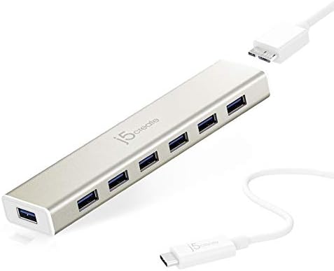 j5create USB Típus C-7-Port USB 3.0 Adatok Hub 3 ft Kiterjesztett Cale [20W Adapter Tartozék] a Mac-et, MacBook, Windows,
