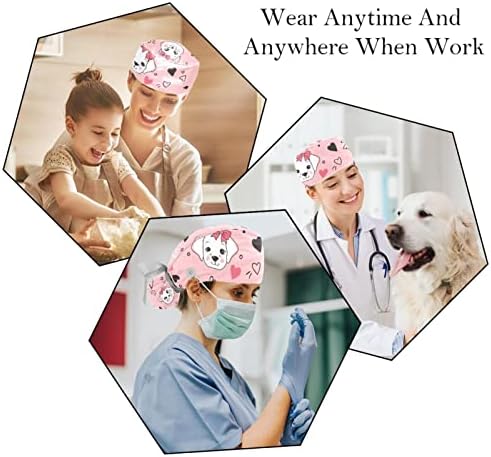 Aranyos Kutya vagy Macska Rózsaszín Szív Dolgozó Nők Caps Gombokkal, Hajpánt, Rugalmas Pólya, Nyakkendő Vissza