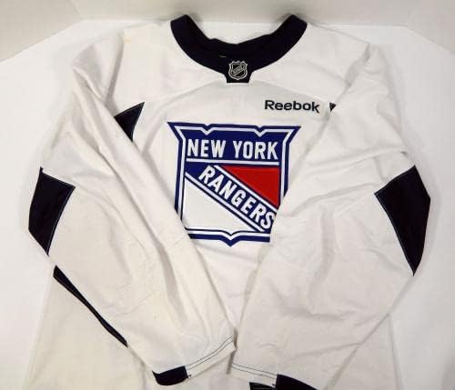 A New York Rangers Játék Használt Fehér Gyakorlat Jersey Reebok NHL 58 DP29949 - Játék Használt NHL-Mezek