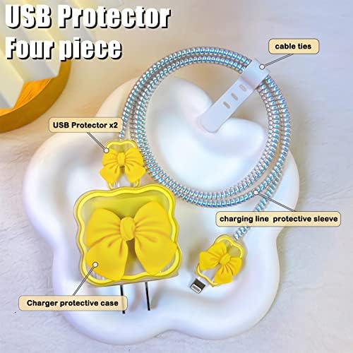 Aranyos Telefon Kábel Védő iPhone-t 18W/20W USB-C Töltő 3D csokornyakkendő Hullám Design,Világos, Puha Telefon Töltés