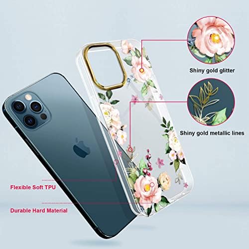 CAOUME Tervezett iPhone 12 Pro Max Esetben 6.7 Hüvelyk 2020, Tiszta, Csillogó Virág Nő Vékony, Puha TPU Virágos Ütésálló
