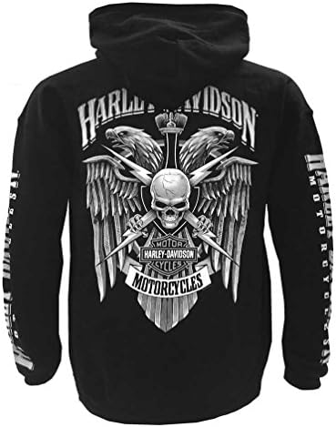 Harley-Davidson Férfi Villám Címer Pulóver Kapucnis Pulóver, Fekete
