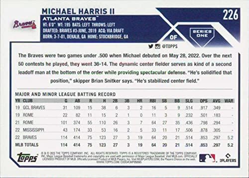 2023 Topps 226 Michael Harris II RC Újonc Atlanta Braves Baseball Trading Card
