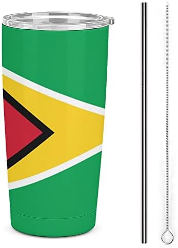 Guyana Zászló 20oz Utazási Bögre Vákuum Szigetelt Rozsdamentes Acél Latte Csésze Fedő Szalma & Ecset