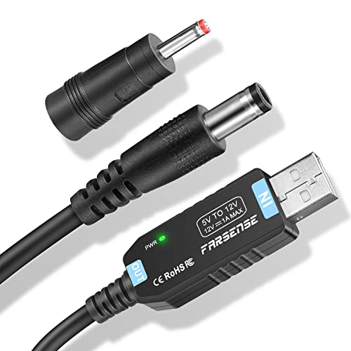 FARSENSE USB DC 5V 12V Lépés hálózati Kábel(3ft), USB-DC 12V Adapter DC Jack 5,5 x 2,5 mm(3.5 x 1.35 mm), USB-Boost