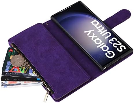 LBYZCASE Esetében S23 Ultra 5G-Kártya nyílás[RFID-Blokkoló],Tartós Folio Flip Mágneses Állvány Bezárás, Bőr Cipzáras
